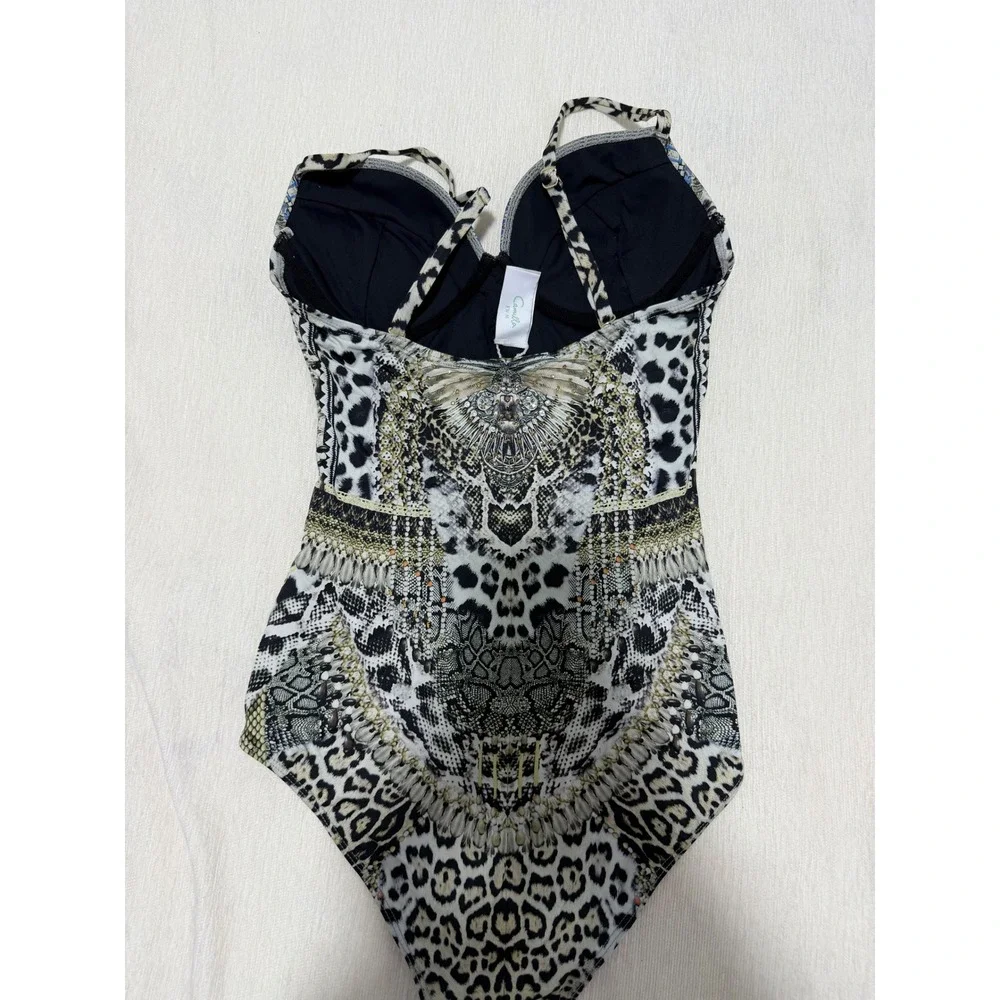 Camilla Moulded Plunge Animal Print Crystal One-Piece Swimsuit US‎ 6